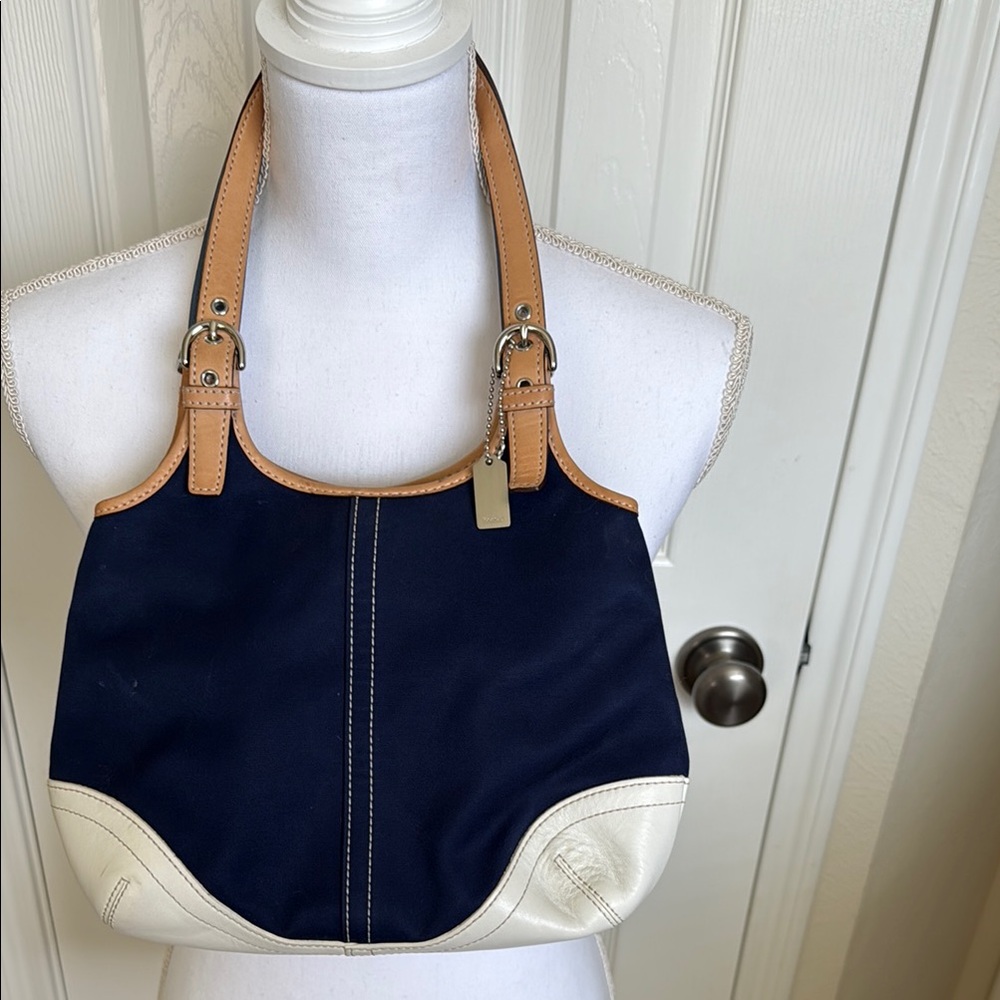 Coach Navy and White Shoulder Bag